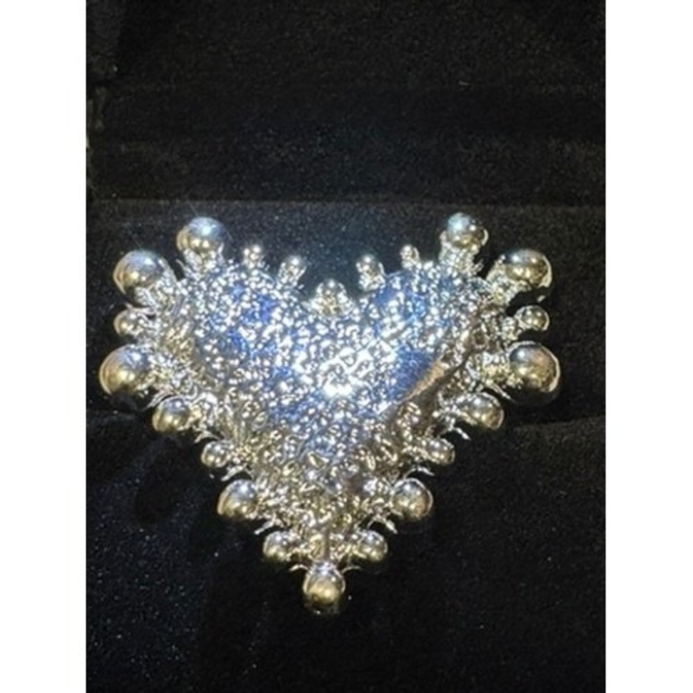 Silver Textured Heart Ring Adjustable Statement Molten Bubble Design with‎ Box